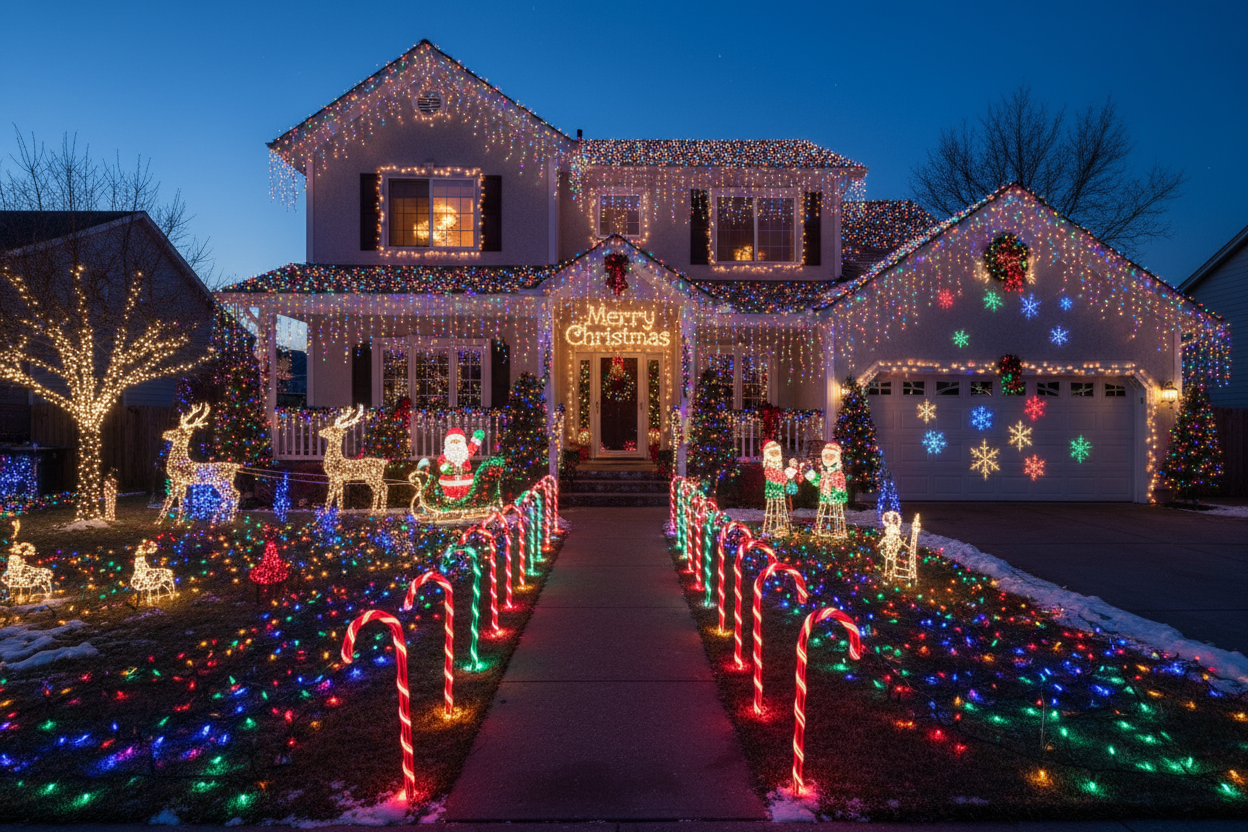 Festive house with spectacular Christmas lights